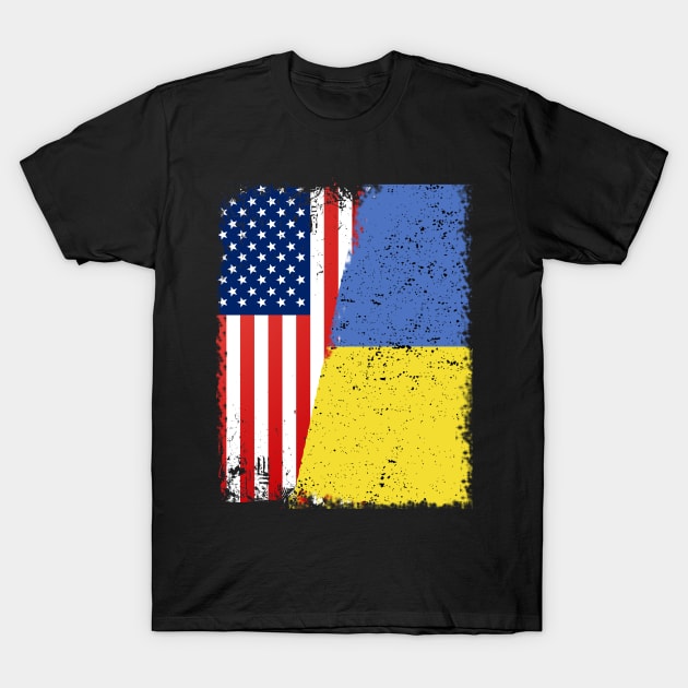 UKRAINIAN ROOTS | Half American Flag | UKRAINE T-Shirt by UniqueBoutiqueTheArt